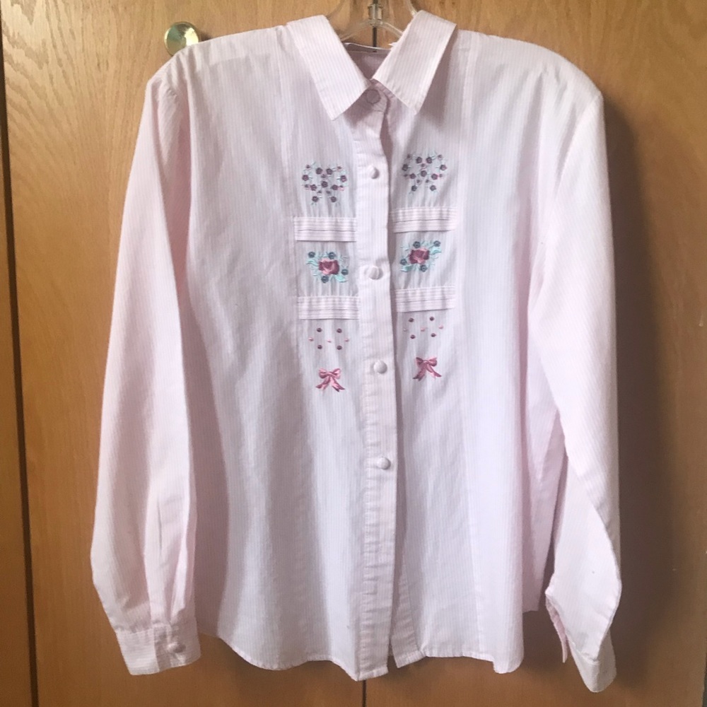 Pink and white stripped button up